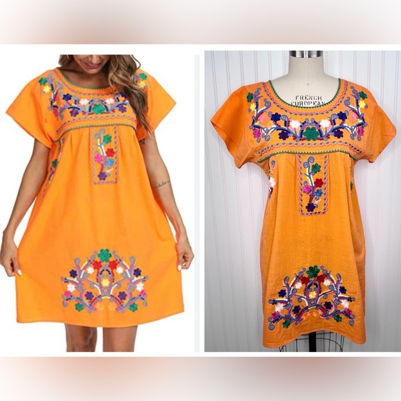 MEXICANA Dresses & Skirts - Boho Embroidered Mexican Peasant Dress Size M